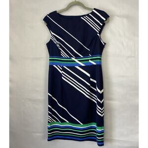 NorthStyle Dress 8 Womens Sheath Sleeveless Colorful Printed Striped Navy Blue